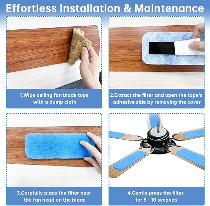 Ceiling Fan Filters for Blades - Fan Filters for Ceiling fan Blades,Content for Common Household Contaminants Easy-Stick Universal Fit,Unscented (10-Count)