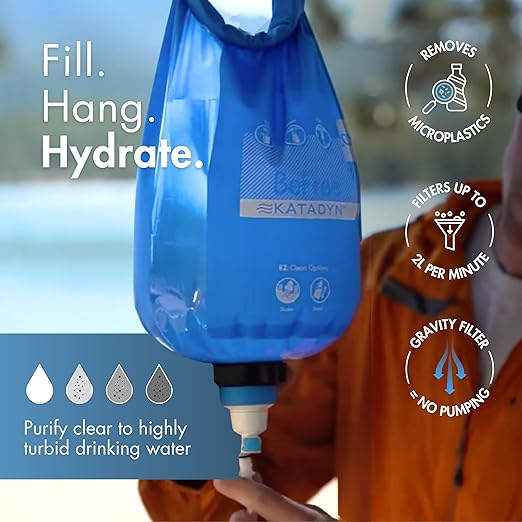Katadyn Gravity BeFree 10L Water Microfilter, Camping, Backpacking, Emergency Preparedness, Blue