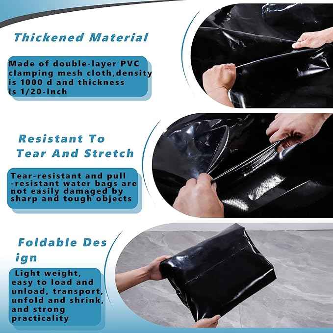 4000 L/1000 Gal Water Bladder Tank, Foldable Portable Water Storage Container, Emergency Water Bag for RV, Truck Bed, Fire Prevention, Drought Resistance, Black