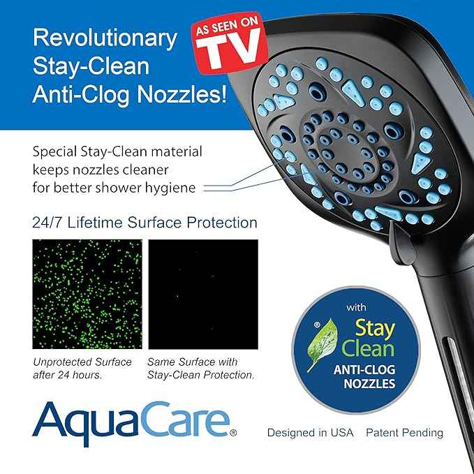 6-way High Pressure 82 Spray Mode Filtered Showerhead Combo - Handheld Shower Head Filters Chlorine to Heal Dry Skin, Revive Hair - Dual Power Wash Cleans Tub, Tile, Pets - Hard Water Softener, Black