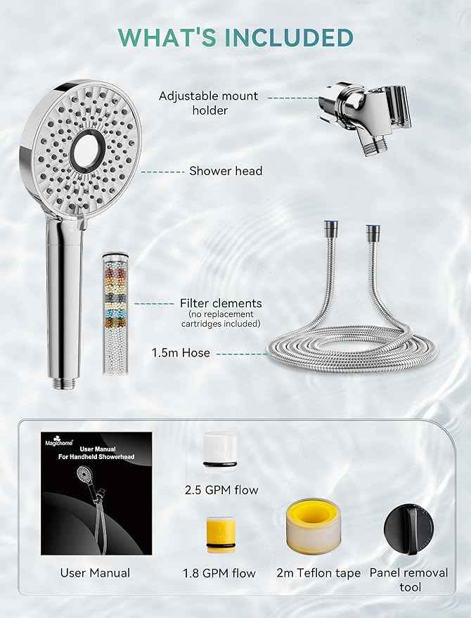 Filtered Shower Head with Handheld, High Pressure 10-Spd Detachable Chrome Showerhead with Stainless Hose, Water Softener Filter Beads for Hard Water - Remove Chlorine, Reduce Dry Itchy Skin