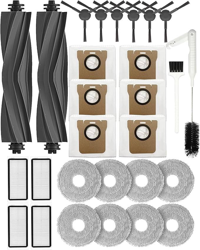 Yivy 28PCS Replacement Parts for Dreame L20 Ultra/L20 Ultra Complete, L30 Ultra/L30 Ultra Complete, Vacuum Cleaner Accessory Kit: 2 Main Brushes, 6 Side Brushes, 4 HEPA Filters, 6 Dust Bags, 8 Wipes - AquaVibe