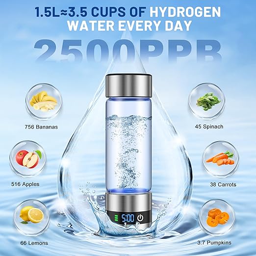 snawowo Hydrogen Water Bottle with LED Display, Stainless Steel, 460ml Capacity, Digital Timer, SPE/PEM Electrolysis Technology, Wellness Enhancement for Fitness and Daily Hydration