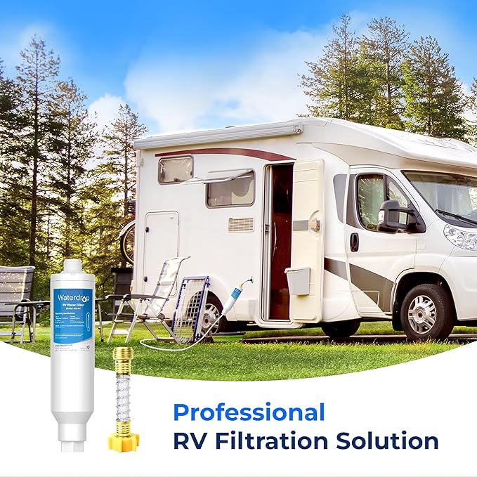 Waterdrop RV/Marine Water Filter with 1 Flexible Hose Protector, Camper Water Filter, Garden Hose Filter, NSF Certified, Greatly Reduces Chlorine, Bad Taste, Odor, 2 Pack