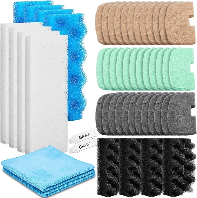 52 Pcs Replacement Filter Media Kit Compatible with Fluval 206/207 Aquarium Filters Include Biological Foams Ammonia Remover Phosphate Pads Nitrite Remover, Towel and Grease - AquaVibe