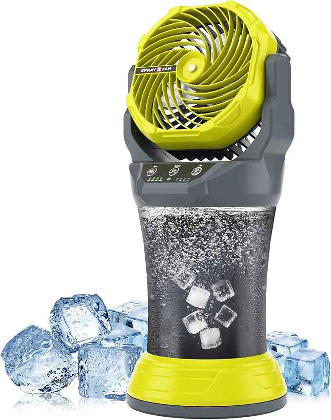 AVV Portable Misting Fan with RGB Ambient Light -2L Water Tank, 4 Speeds & Spray Mist Fan, 30000mAh Rechargeable Misting Fans for Outdoor/Indoor Fans for Camping, Patio, Garden, Grey-Green