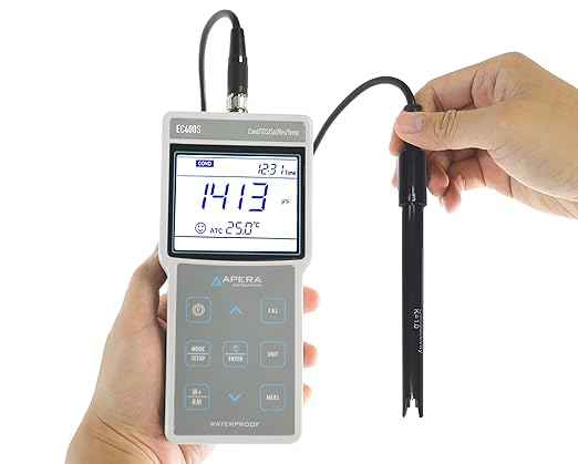 Apera Instruments AI422 EC400S Portable EC (Conductivity)/TDS/Salinity/Resistivity) Meter Kit, GLP Data Management (500 Groups of Data Storage), USB Data Output, 1.3" Height, 3.4" Wide, 7" Length