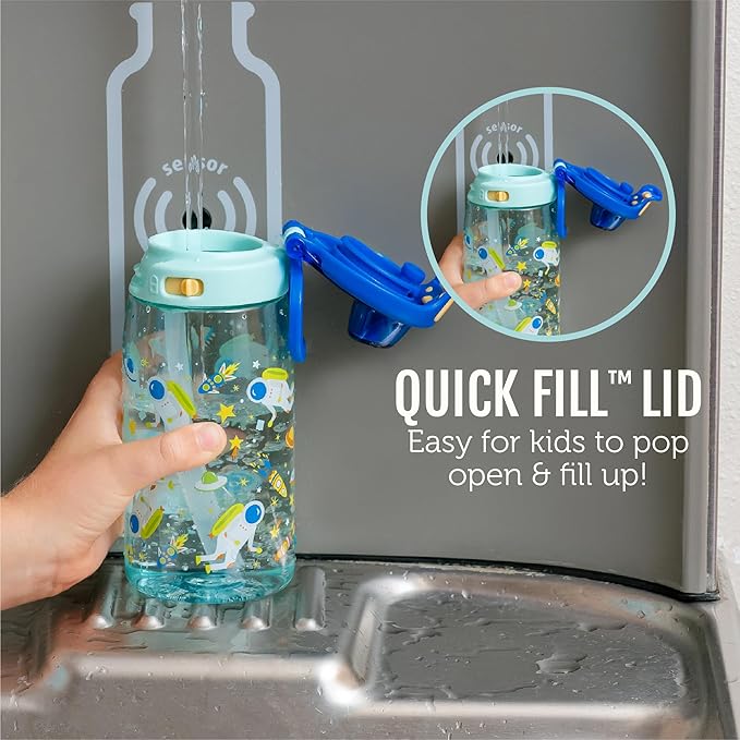 Ello Pop & Fill 16oz Tritan Plastic Kids Water Bottle with Quick Fill Lid | BPA Free Reusable Bottle with Leak Proof Straw and Chug Lid, Dishwasher Safe, Gift For Kids, Rainbows