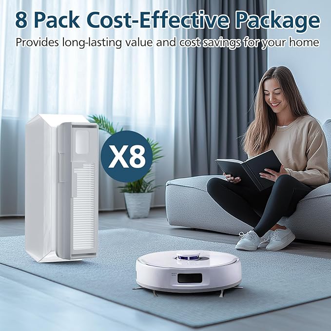 8 Pack Dust Bags for Narwal Freo X Ultra & Freo X Plus Robot Vacuum, 1L Capacity Disposable Dust Bag Replacement with Built-in Hepa Fil-ter - AquaVibe
