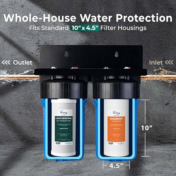 iSpring F2WGB21BCPB 10" x 4.5" Whole House Water Filters for WGB21B Series Water Filter Systems, includes Sediment and Lead-Removal Filters