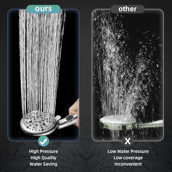 Cobbe High Pressure Shower Head with Built-in Pause Button, 9-Function Detachable Showerhead with Handheld Brass Swivel Bracket & Stainless Steel Hose, Water Saving 1-Click Stop, Chrome