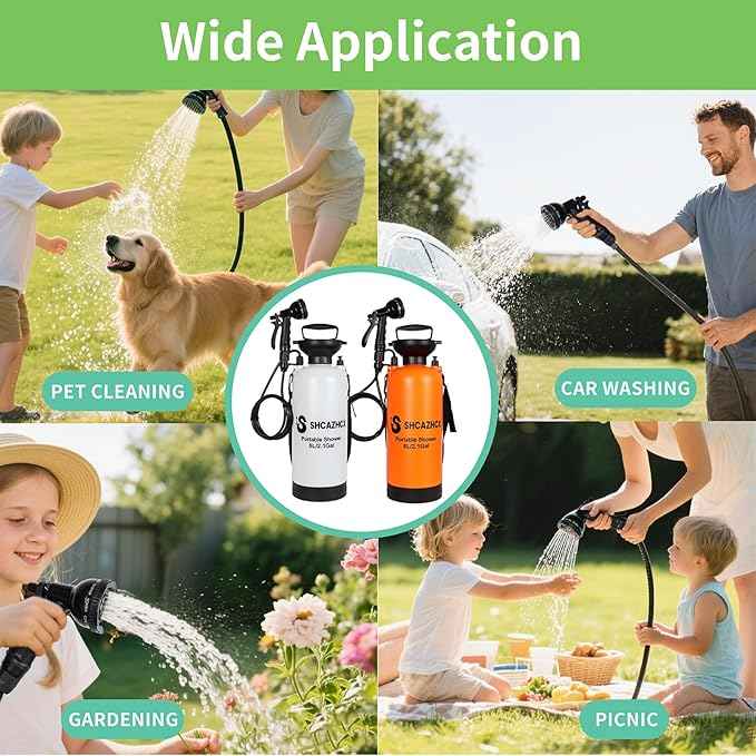 2.1 Gallon/8L Portable Water Shower, No Power Needed, Nylon Insulated Sleeve, 10 Spray Modes, Pressurized Portable Shower Sprayer for Camping, Hiking, Beach, Surfing & Outdoor Use, White