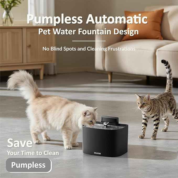 PET LAYSON Pumpless Cat Water Fountain,App Remote Control Smart Cordless Battery Operated 3.6L/122oz Wireless 2.4GHz Wi-Fi Networks Rechargeable Water Dispenser (Black, M1Pro-2 Filter)