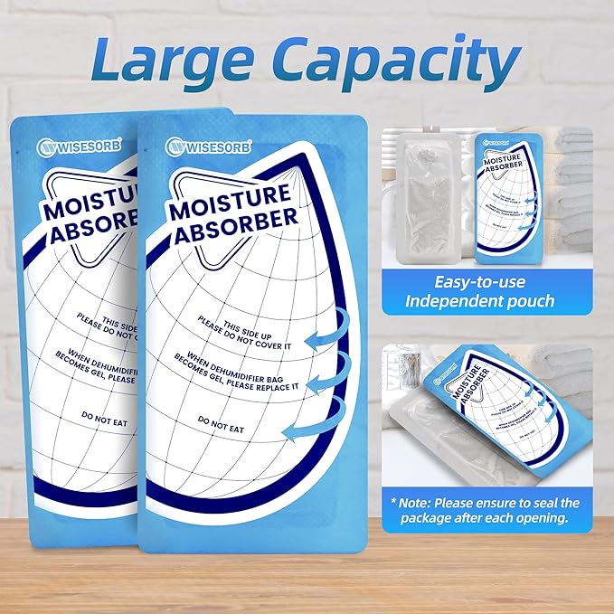 25 Gram 10 Packs Moisture Absorbers Packs, Leakproof Desiccant Dehumidifier Bags for Bathrooms, Basements, Rvs, Humidity Absorbers Packets for Closet