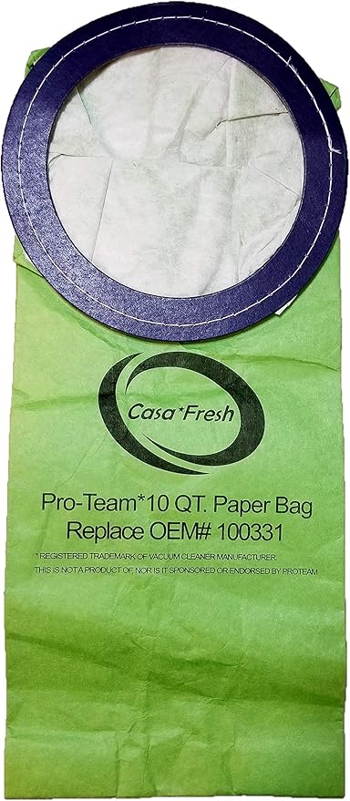 10 PK of Replacement Bags for ProTeam 100331. Compatible with 10 QT BackPack Vacuums - Coachvac, Super Coachvac, Megavac (10 QT Round Bags 100331) - AquaVibe
