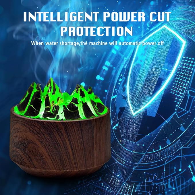 Volcano Essential Oil Diffuser, 300ml Cool Mist Humidifier with 6-Color LED Light, Auto Shut-Off, Dark Wood