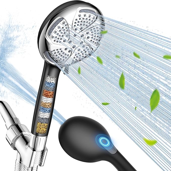 FEELSO Filtered Shower Head with Handheld, High Pressure 7-Spray Showerhead with Filters for Hard Water - Remove Chlorine, Reduce Dry Itchy Skin, Anti-clog Nozzles, Power Wash to Clean Tub, Tile & Pet - AquaVibe