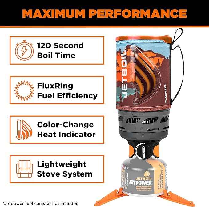 Jetboil Flash Portable Fast Boil Stove for Camping and Backpacking with 1-Step Auto Ignition, Propane/Isobutane Burner with Cooking Cup