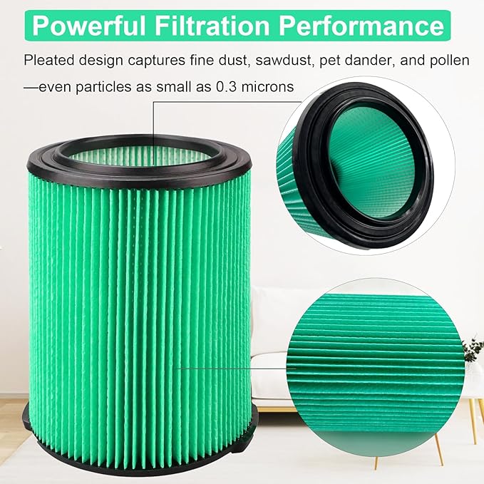 VF6000 Replacement Filter for Rigid, Compatible with 5-20 Gallon Wet/Dry Vacuums WD5500 WD0671 WD6425 WD7000 WD1280 WD1851 WD1680 WD1956 RV2400A 1400RV RV2600B, Fit for Husky 6-9 Gallon Vacs (2 Pack) - AquaVibe