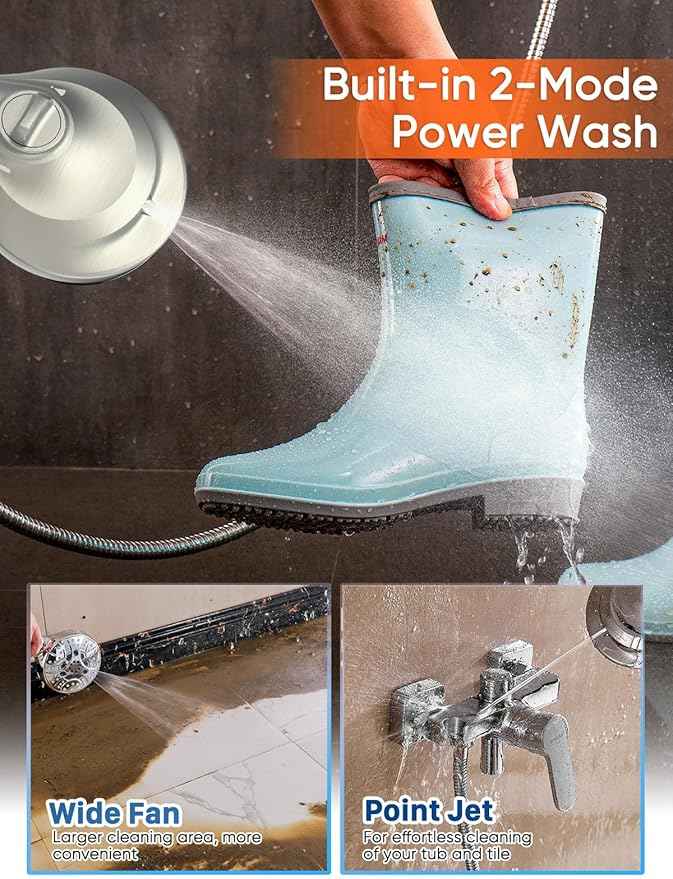 Pavezo® High Pressure Handheld Shower Head with Filter, ON/OFF Switch Pause Button, 10-mode Shower Head with Hard Water Softener Filters, SS Hose, Anti-clog & Powerful Clean Tile & Pet, Brushed Nickel