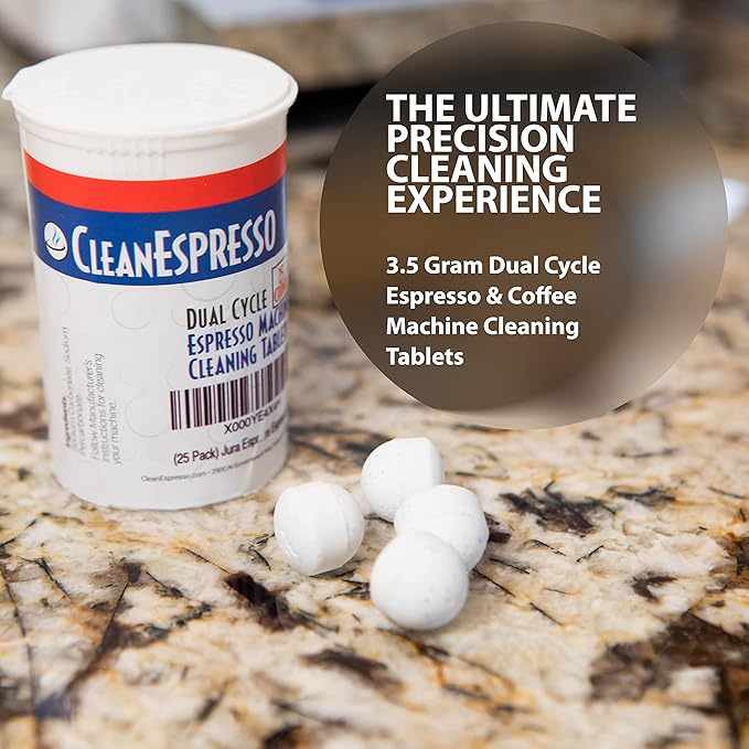 CleanEspresso - 25 Cleaning Tablets Designed For Jura Coffee Machines - 3.5g Dual Cycle Espresso Machine Cleaning Tablets for Jura Espresso Machines - Coffee Maker Cleaner - AquaVibe