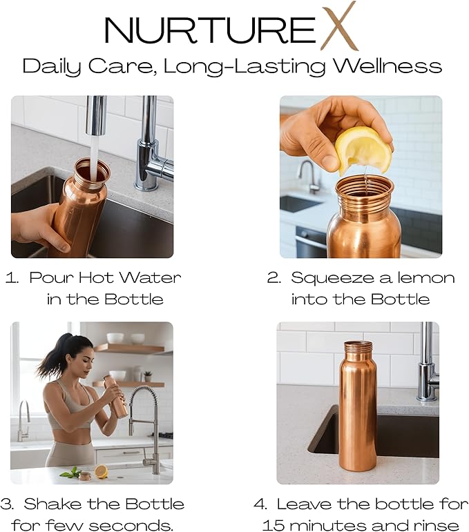 Copper Water Bottle, 34 Oz / 1 Liter, ANTI-TARNISH Protective Coating, Leak-Proof, Joint-Free, Handcrafted, Eco-Friendly & Ayurvedic Drinkware for Yoga, Gym & Office - Smooth