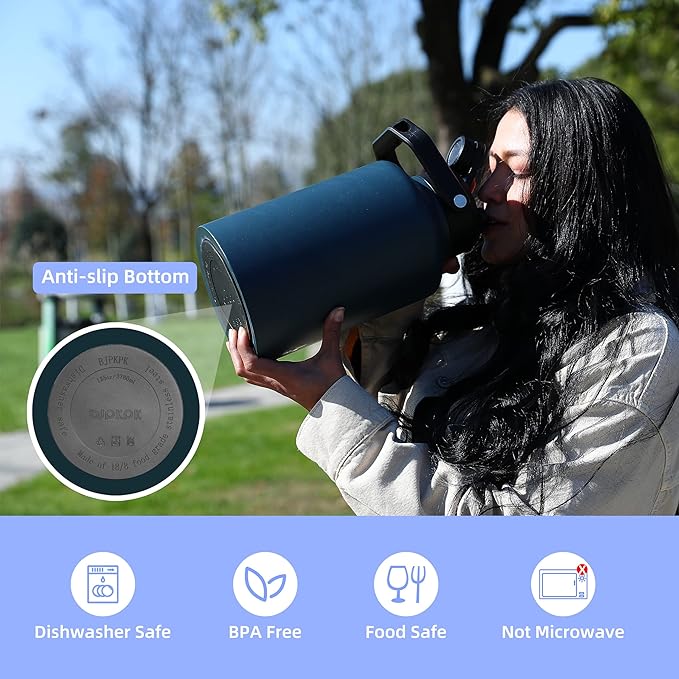 BJPKPK One Gallon(128 oz) Insulated Water Bottle, Dishwasher Safe Stainless Steel Jug, BPA Free Jug with Ergonomic Handle & Anti-slip Bottom, Large Water Bottle, Navy Blue