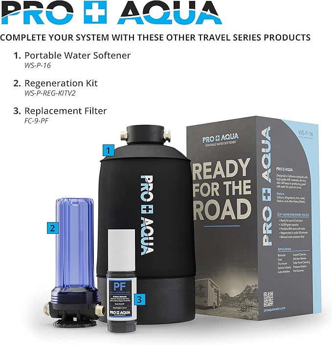PRO+AQUA 2-Stage Regeneration/Filtration Kit for Portable Water Softeners - Removes Chlorine, Bad Taste, Odors, Sediment, Bacteria - Universal Fit, Protects System, 5 Micron (WS-P-REG-KIT)