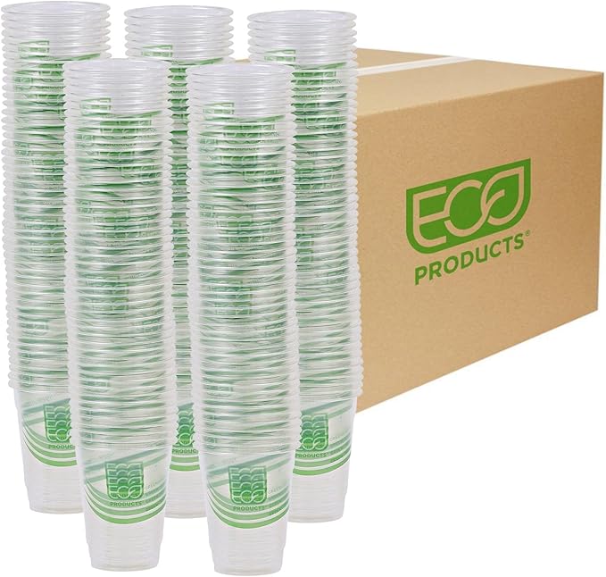 ECO PRODUCTS GreenStripe Clear Compostable 7oz PLA Plastic Cups, Case of 2000, Disposable Renewable Plant-Based Cold Cups, For Cold Drinks & Snacks, BPI Certified, ASTM Compliant.