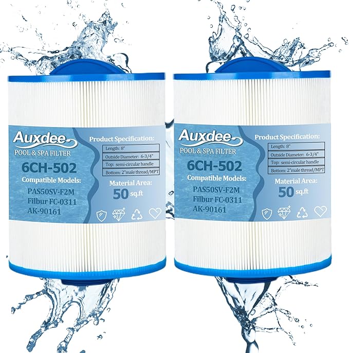 PAS50SV Hot Tub Filter Cartridge, Compatible with Artesian Spa Filter, Replaces for Unicel 6CH-502, Filbur FC-0311, PAS50SV-F2M, Baleen AK-90161, 50 sq.ft Spa Filter, 2 Pack