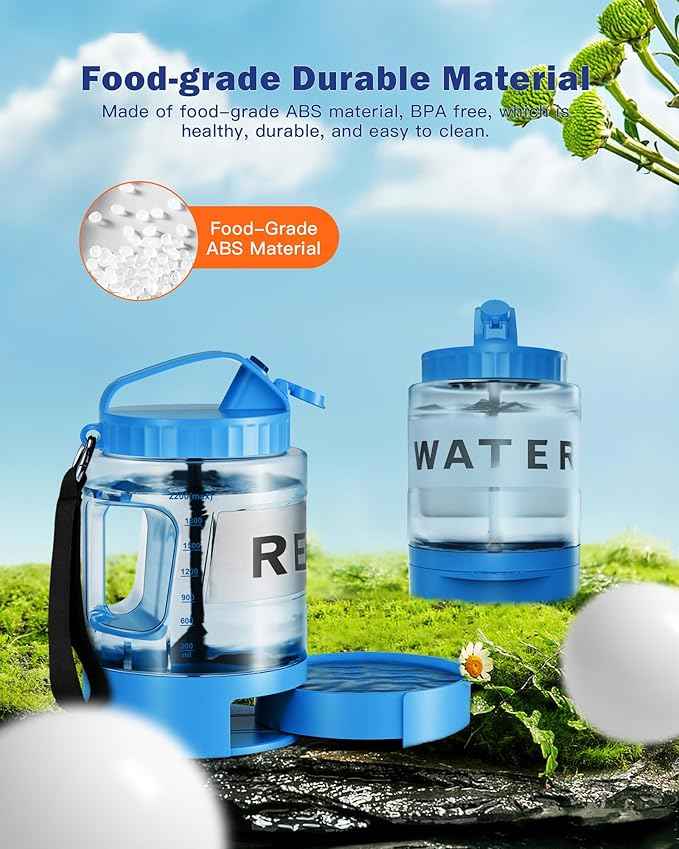 77oz Large Dog Water Bottle - Portable Travel Dog Water Dispenser & Bowl - Leak-Proof Pet Water Jug for Hiking, Camping, Walking & Car Trips, Blue