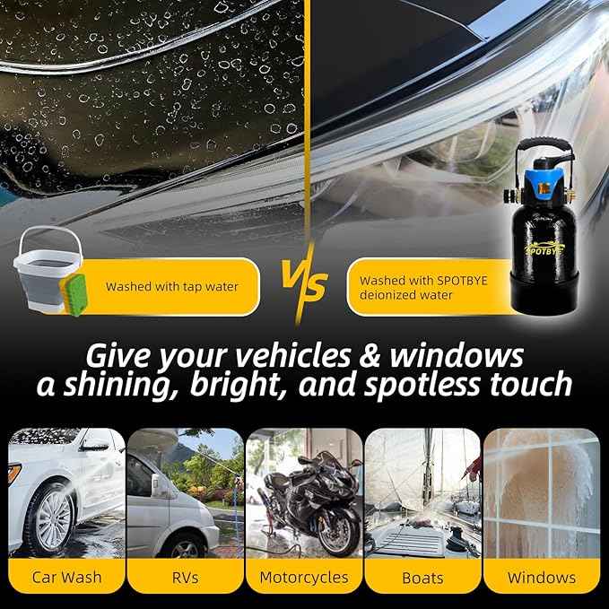 Filterelated Portable Deionized Water System for Spot Free Car Wash, Bypass Water Spot Remover Filter Kit for RV, Motorcycle, Boat and Solar Panels