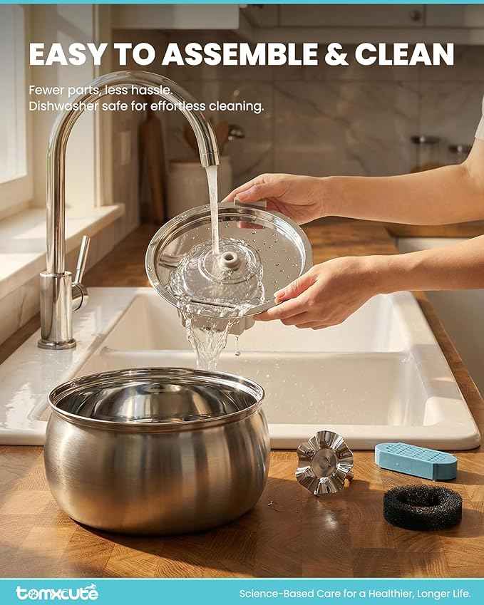 Tomxcute Cat Water Fountain, 4.0L/135oz Stainless Steel Cat Water Fountain, Flower Design, Ultra-Quiet Pump, Includes 3 Replacement Filters, for Cats and Dogs