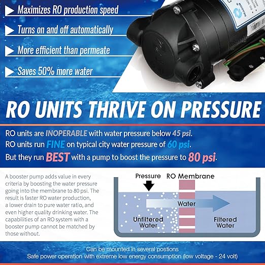 iSpring RCB3P Tankless Reverse Osmosis Filtration System, 300 GPD Under Sink RO System, Reduces TDS, 1.5:1 Pure to Drain, Booster Pump & Pressure Gauge for Residential & Light Commercial Use
