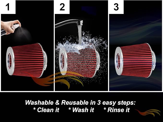 RED 6" 152 mm Inlet Short Truck Cold Air Cone Replacement Performance Washable Clamp-On Dry Air Filter (6" Tall)