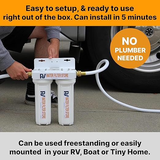 RV Water Filter System with Hose Fittings - Premium Portable Filtration Systems That Improves Taste & Odor
