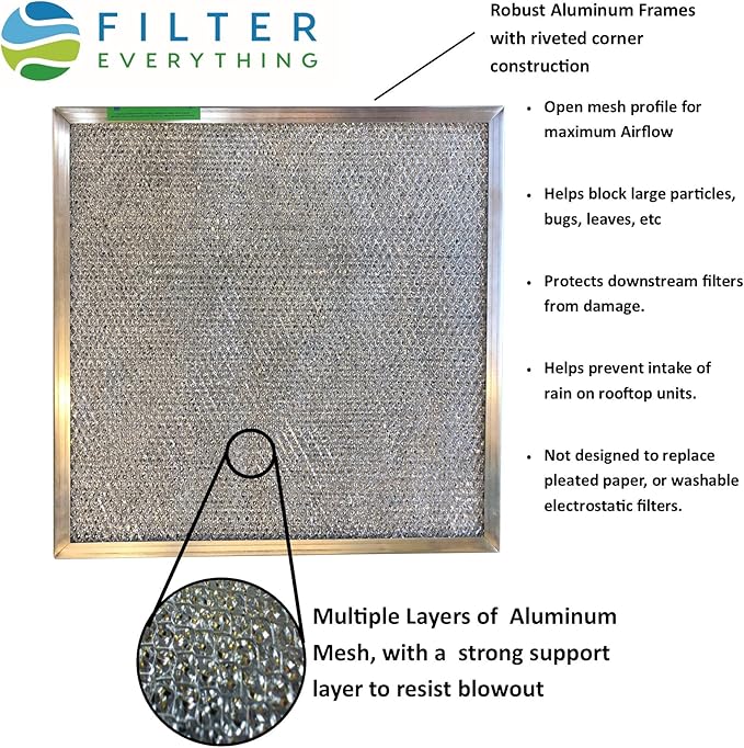 Filter Everything Washable Aluminum Air Filter – 12 x 24 x 1 7/8 – Permanent, Reusable HVAC Intake Filter – Heavy-Duty Expanded Aluminum Mesh – Pre-Filter for HEPA or Pleated Filters