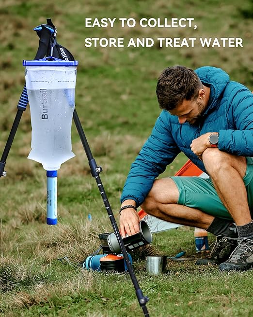 Water Bag 2L Compatible with Squeeze Water Filtration System, Foldable Squeeze Bag for Survival Water Filter Straw, Wide Mouth and 28mm Narrow Mouth Water Container
