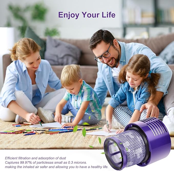 V10 Filters for Dyson V10 Cyclone Series, V10 Animal, V10 Absolute, V10 Total Clean, SV12, Part No. 969082-01, 3 Pack Filters and 1 Clean Brush. - AquaVibe