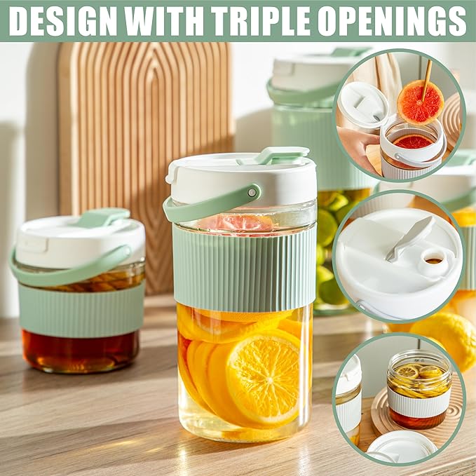 2-Pack Glass Mason Jar Water Pitcher with Lids, 67FL OZ (2000ML) - Large Wide Mouth, Pour Spout & Handle for Cold Brew Tea, Iced Coffee & Cold Drinks - Ideal for Refrigerators & Kitchens containers