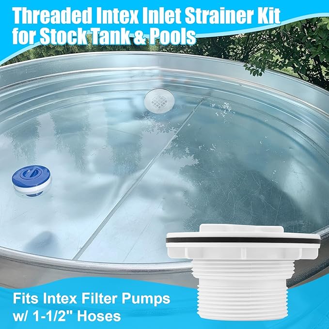 Threaded Inlet Strainer Kit Include Rubber Washer and Strainer Nut, Fits Intex Filter Pumps with 1-1/2" Hoses for Intex Stock Tank Pools and Stock Tank Pool Filter Kit Pool Accessories (1 Pcs) - AquaVibe
