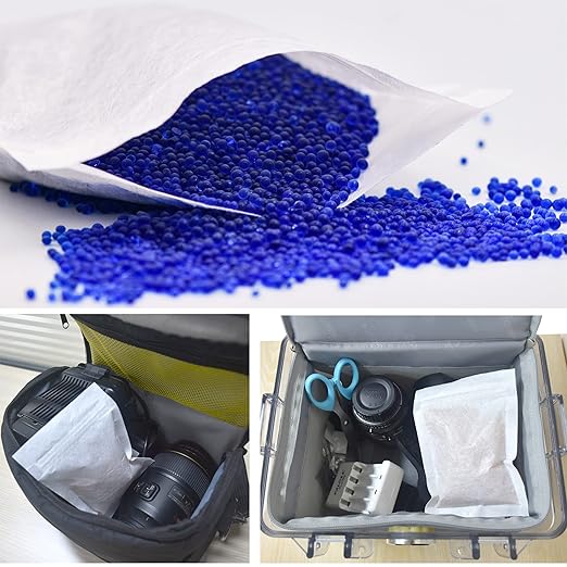 [Net Weight 48LBS] Blue Indicating Silica Gel Beads Desiccants - Rechargeable Desiccant Beads Silica Beads (Blue to Pink, 6 Packs of 8LBS)