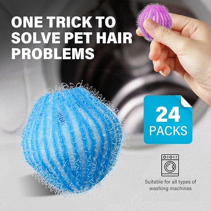 24Pcs Pet Hair Remover for Laundry,Reusable Laundry Lint Remover,Washing Machine Hair Catcher, Pet Dog Cat Hair Catcher Lint Remover, Red/Green/Blue