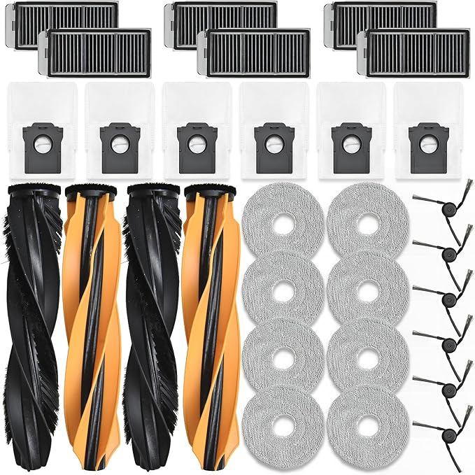 Accessories Replacement Parts Compatible with Dreame X50 Ultra/ L50 Ultra/ L40s Pro Ultra and Mova V50 Ultra Robot Vacuum Cleaner,4 Rubber Main Brush,6 Filters,6 Dust Bags,8 Mop Pads,6 Side Brushes - AquaVibe