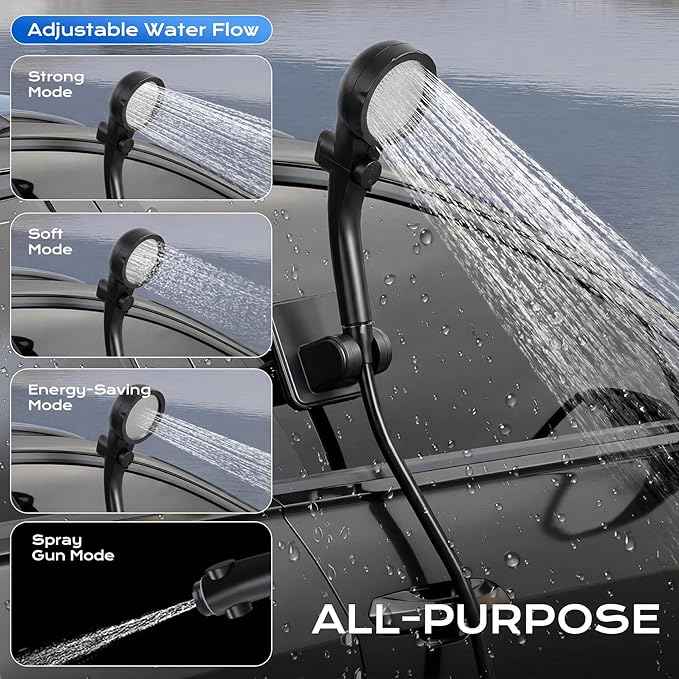 Portable Shower for Camping with Immersion Water Heater, 6000mAh Rechargeable Camping Shower Pump with Intelligent LED Display, Outdoor Camp Shower Pump for Hiking, Traveling, Car Washing, Pet Bath