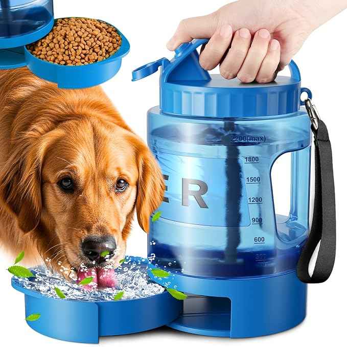 Portable Dog Water Bottle Bowl - 77 oz Travel Water Bowl Dispenser for Dogs Leak Proof, Suitable for Large Pet Drinking, A Must Have for Outdoor, Camping, Walking, Beach, Hunting Other Scenes （Blue）