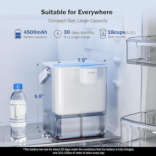 Frizzlife MD40 Rechargeable Water Filter Dispenser with 2 Filters Pre-Installed, Certified Reduce 99.9% of Chlorine, 400-Gallon/6 Months Water Pitcher, Extra 4 Filter Replacements