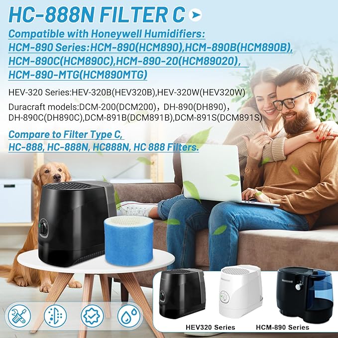 Lemige 4 Pack Upgraded HC888 Series Filters C Compatible with HC-888, HC-888N, HC-888, HC-888N, HCM-890, HEV-320 Series, Compatible with Duracraft DCM-200, DH-890