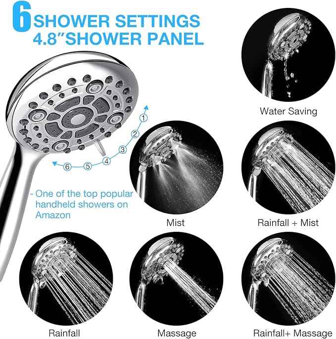 Dual Filtered Shower Head Showerhead 79" Hose Handheld Sprayer Combo, Filtration Rain Rainfall, 20 Stage Water Filter for Chlorine Well Hair Dry Skin, Metal Diverter, Chrome, (DSFC04, round, 8")