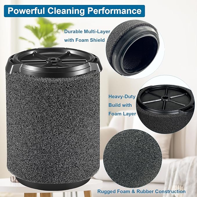2 Pack VF7000 Replacement Filter for Ridgid Shop Vac, Compatible with Ridgid 5-20 Gallon and Husky 6-9 Gallon Wet/Dry Vacuum Cleaners Replacement Filters, Foam Wet Application Filter - AquaVibe